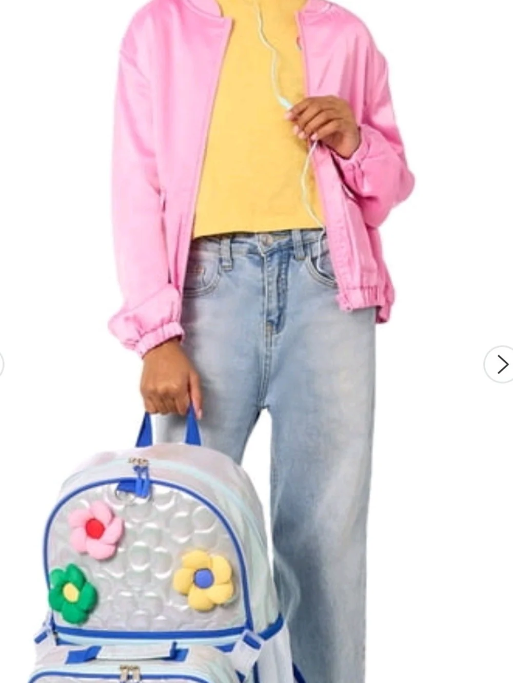Kids Silver Floral Backpack with Multicolor Flowers - Brand